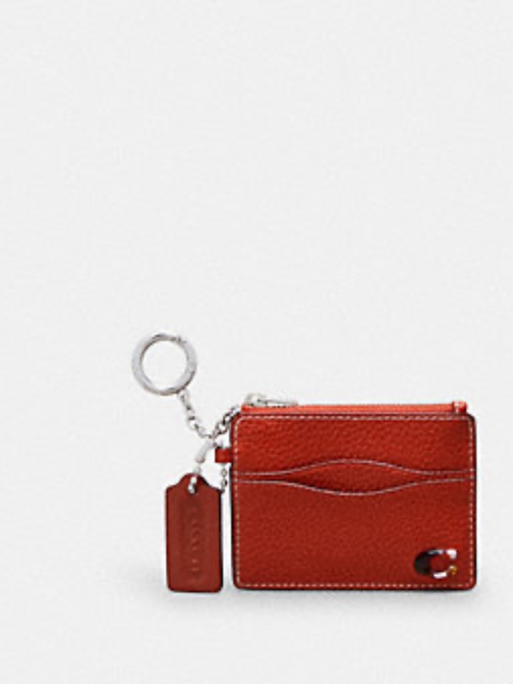 Wavy Zip Card Case In Pebbled Coachtopia Leather With Key Ring